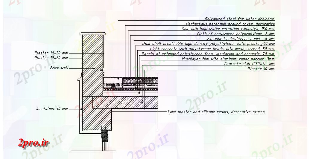 دانلود نقشه طراحی جزئیات ساختار دیوار بخش (کد74810)