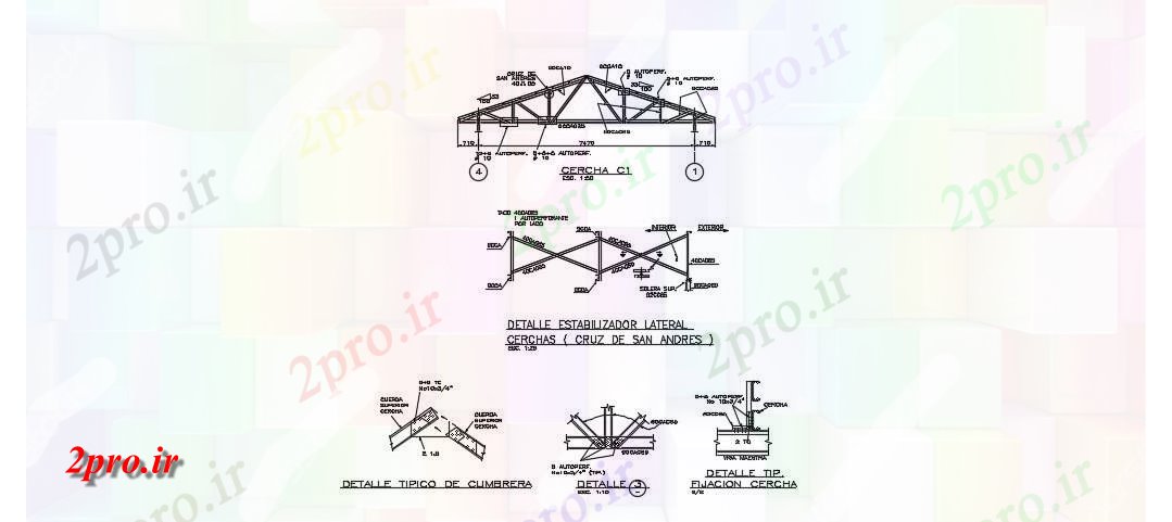 دانلود نقشه جزئیات ساخت و ساز خرپا بخش (کد74875)