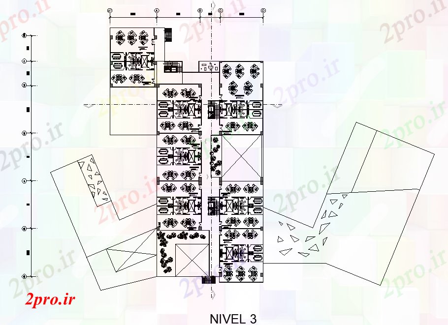 دانلود نقشه کارخانه صنعتی  ، کارگاه طرحی طبقه سوم (کد74890)