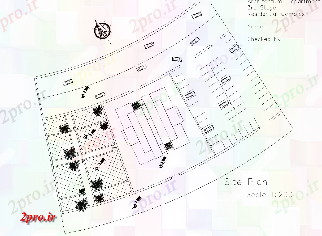 دانلود نقشه ساختمان مرتفعبلند مسکونی پلان ساختمان جزئیات 28 در 29 متر (کد74912)