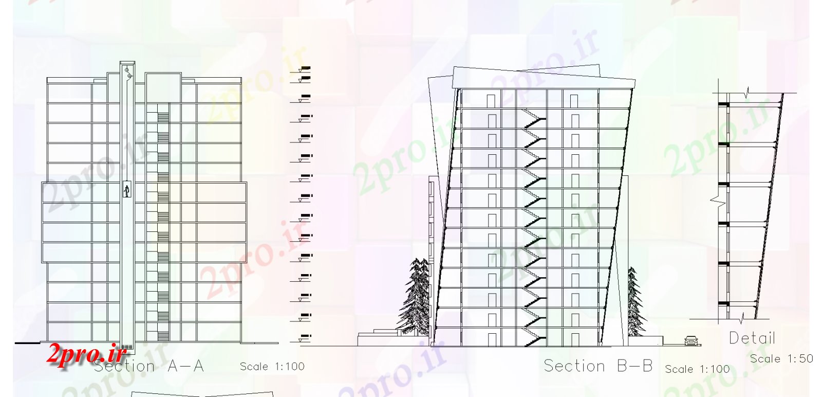 دانلود نقشه ساختمان مرتفعبخش های بلند طرحی ساختمان جزئیات، 28 در 29 متر (کد74991)