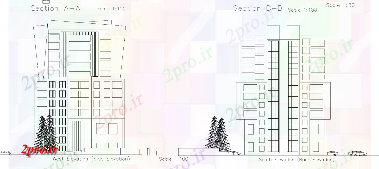 دانلود نقشه ساختمان مرتفعبلند بخش طرحی ساختمان جزئیات، 28 در 29 متر (کد74992)
