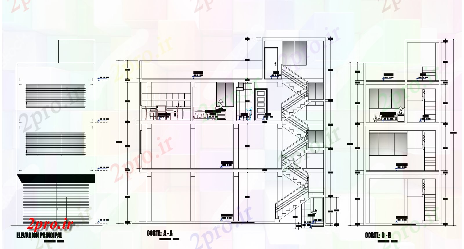 دانلود نقشه خانه مسکونی ، ویلافروشگاه و نما مسکن جزئیات، 5 در 12 متر (کد74993)