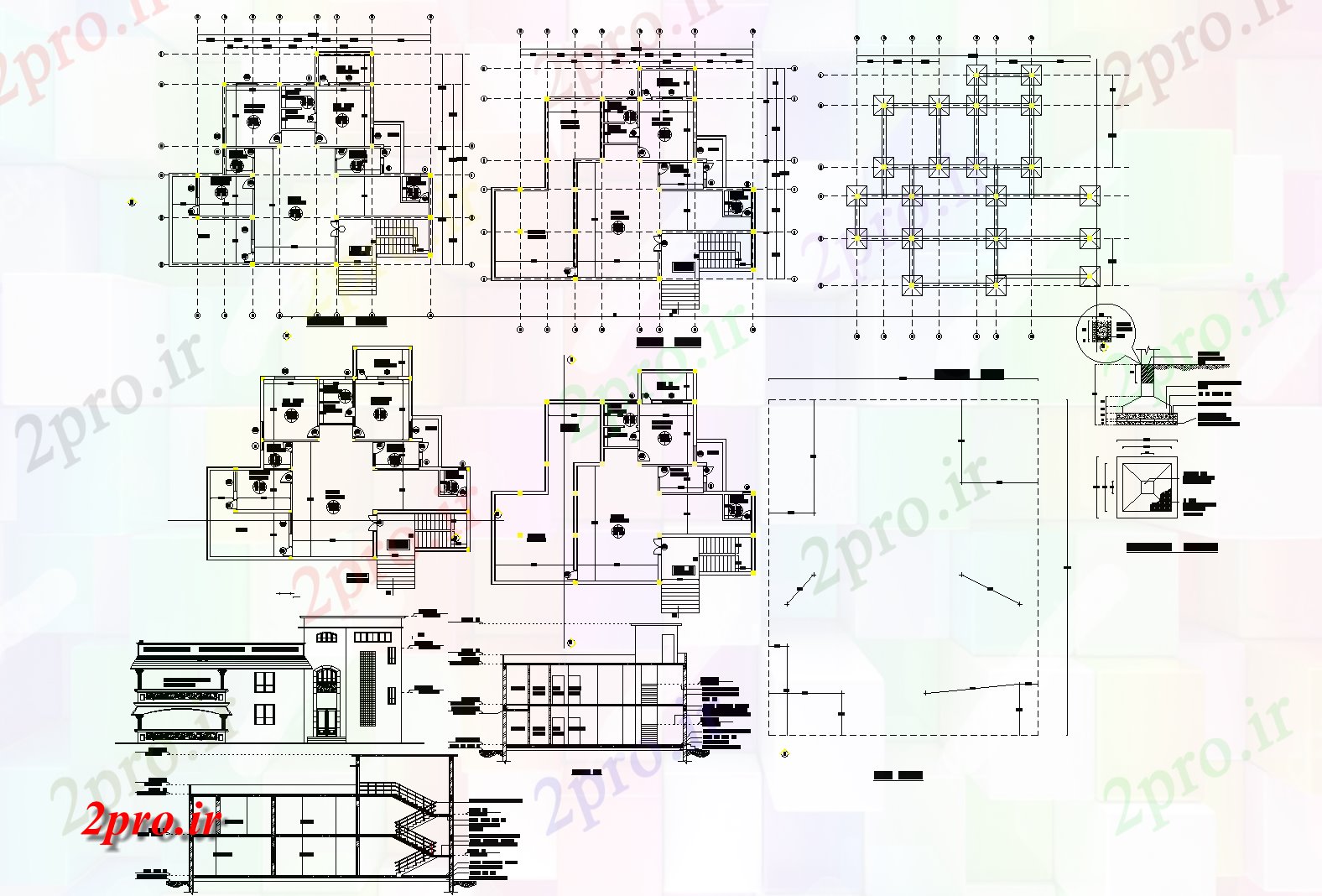 دانلود نقشه خانه مسکونی ، ویلابرنامه کاری در یک خانواده خانه جزئیات، 16 در 17 متر (کد75018)