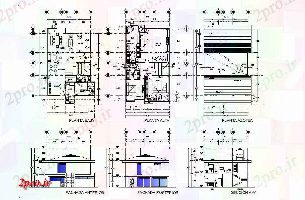 دانلود نقشه خانه مسکونی ، ویلایک خانواده طرحی خانه جزئیات، 9 در 15 متر (کد75036)