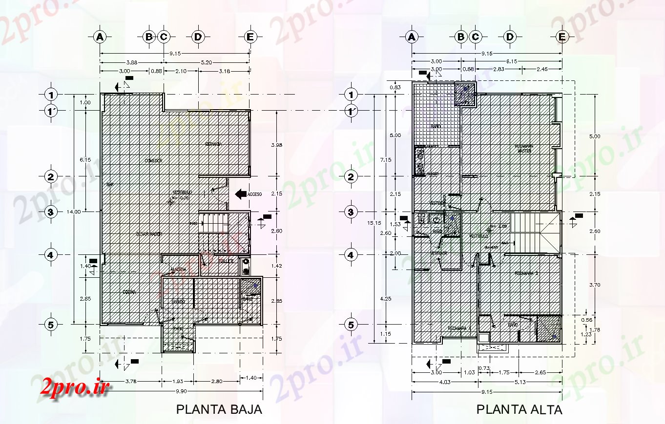 دانلود نقشه خانه مسکونی ، ویلاطرحی از یک خانه طرحی جزئیات، 9 در 15 متر (کد75038)