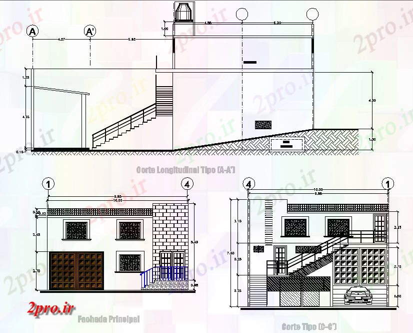 دانلود نقشه ساختمان اداری - تجاری - صنعتی بخش و دفتر نما طرحی جزئیات 10 در 20 متر (کد75044)