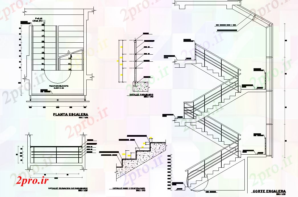 دانلود نقشه جزئیات ساخت و ساز جزئیات پله جزئیات (کد75064)