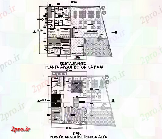 دانلود نقشه هتل - رستوران - اقامتگاه رستوران طرحی جزئیات 22 در 25 متر (کد75085)