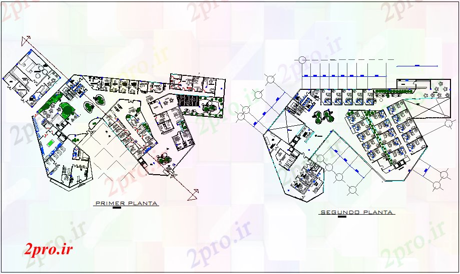 دانلود نقشه کلینیک  اولین و طرحی طبقه دوم کودک و درمانگاه مادران (کد75092)