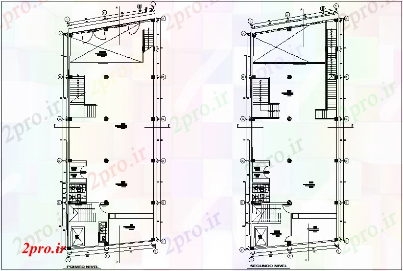 دانلود نقشه ساختمان اداری - تجاری - صنعتی اولین و طبقه دوم ساختمان تجاری 10 در 26 متر (کد75159)