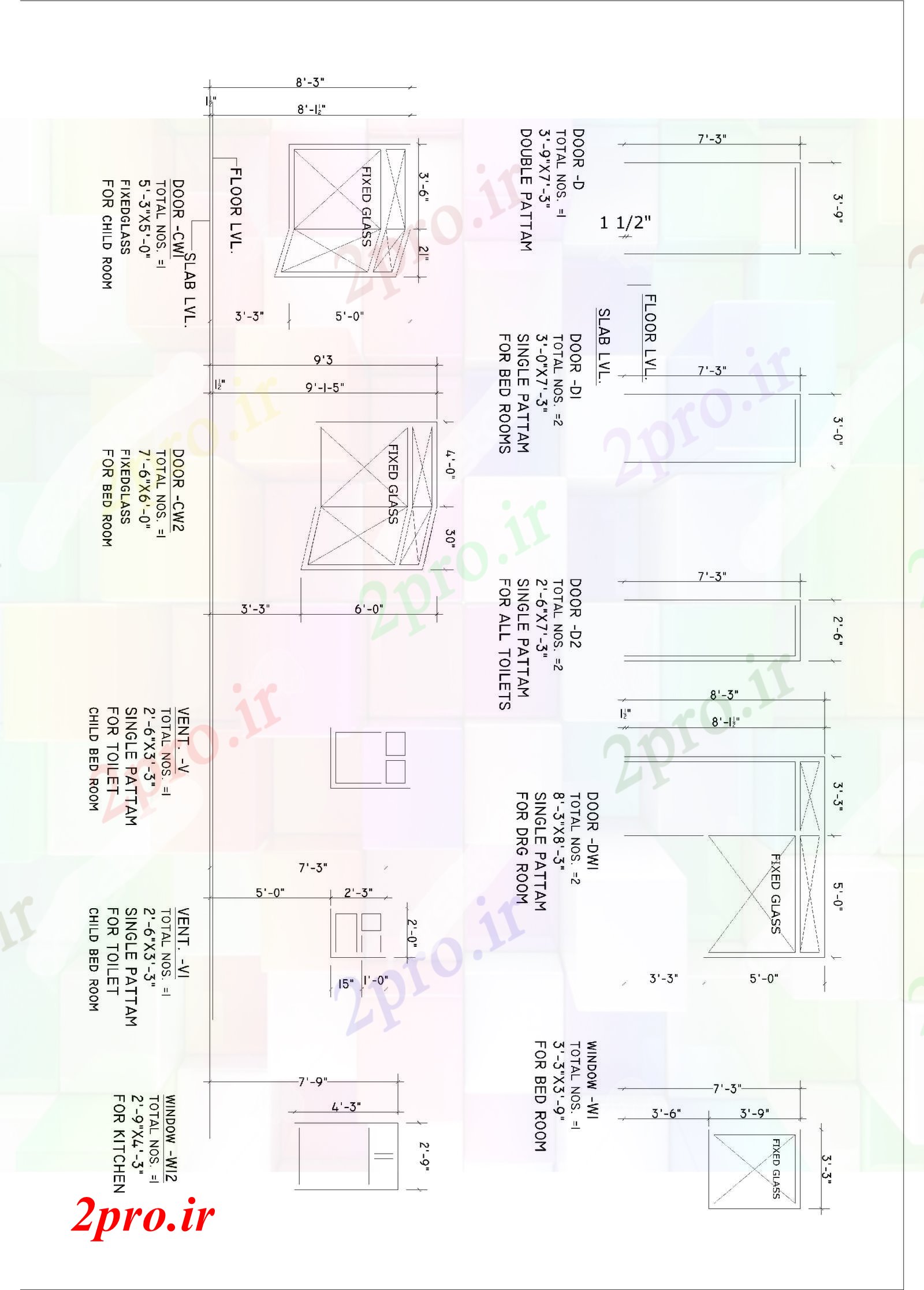 دانلود نقشه مسکونی  ، ویلایی ، آپارتمان  طراحی پنجره درب (کد75179)