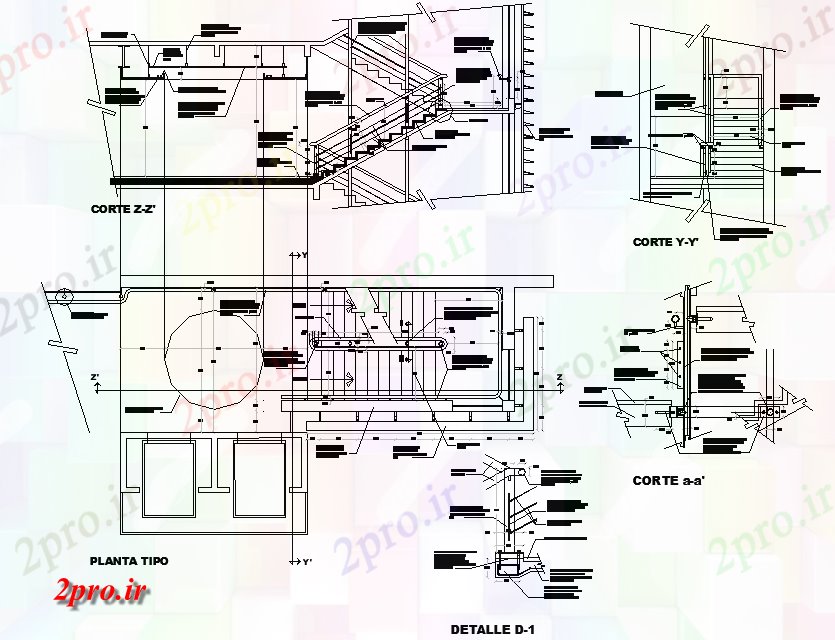 دانلود نقشه جزئیات ساخت و ساز بخش پله و طرحی جزئیات (کد75217)