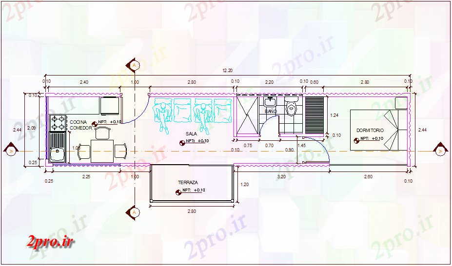 دانلود نقشه مسکونی ، ویلایی ، آپارتمان کانتینر اقیانوس بازیافت طرحی مسکن 2 در 12 متر (کد75279)