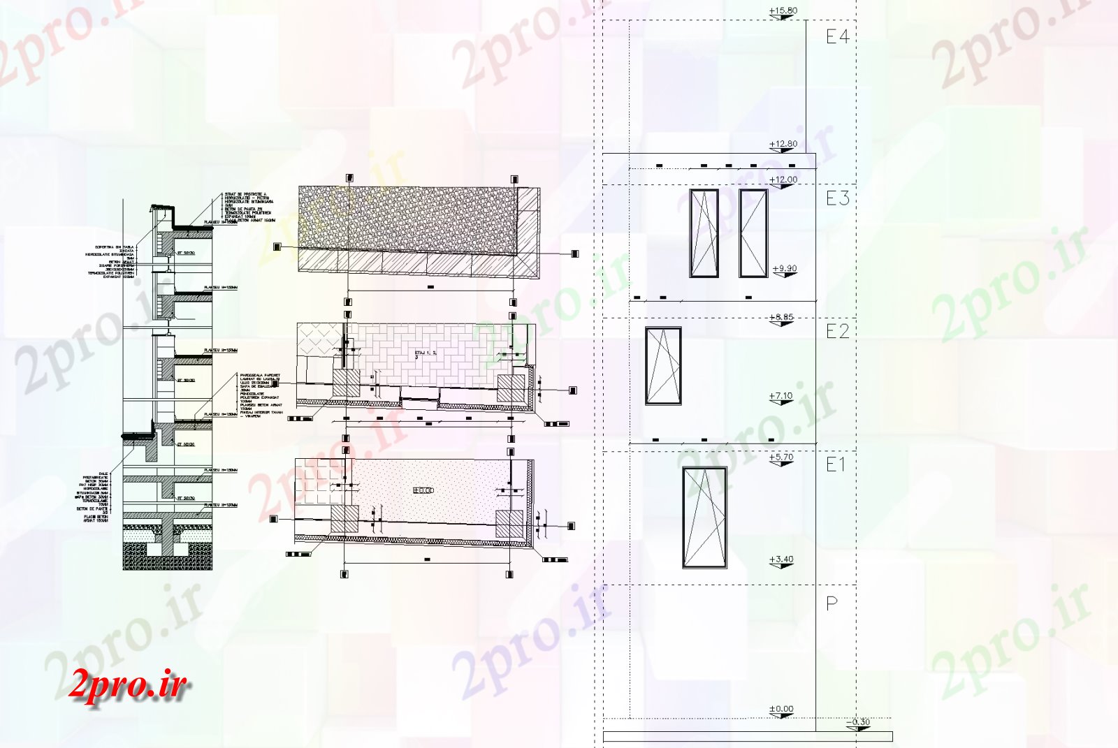 دانلود نقشه  خانه مسکونی ، ویلانمای مسکن جزئیات طرحی جزئیات (کد75283)