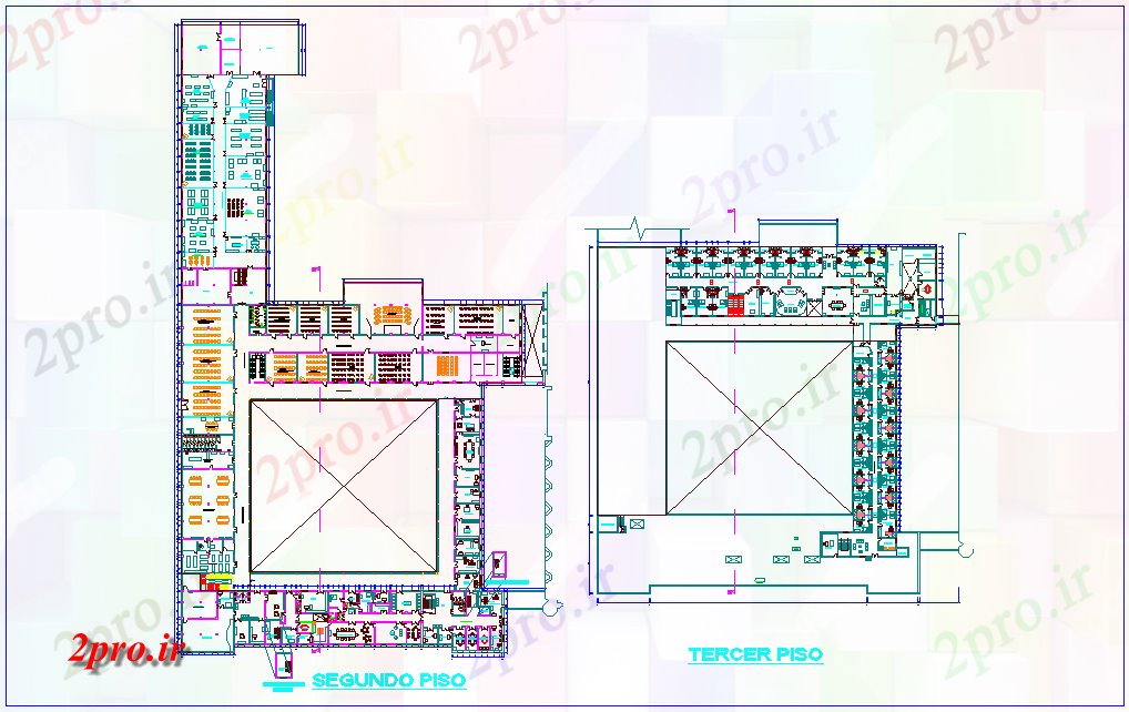 دانلود نقشه دانشگاه ، آموزشکده ، موسسه - دوم کولاژ فنی و طرحی طبقه سوم با دید معماری 90 در 210 متر (کد75333)