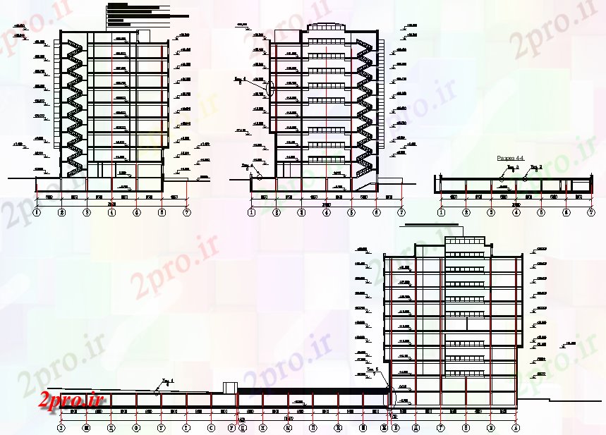 دانلود نقشه ساختمان مرتفعبخش بلند طرحی جزئیات 21 در 60 متر (کد75421)