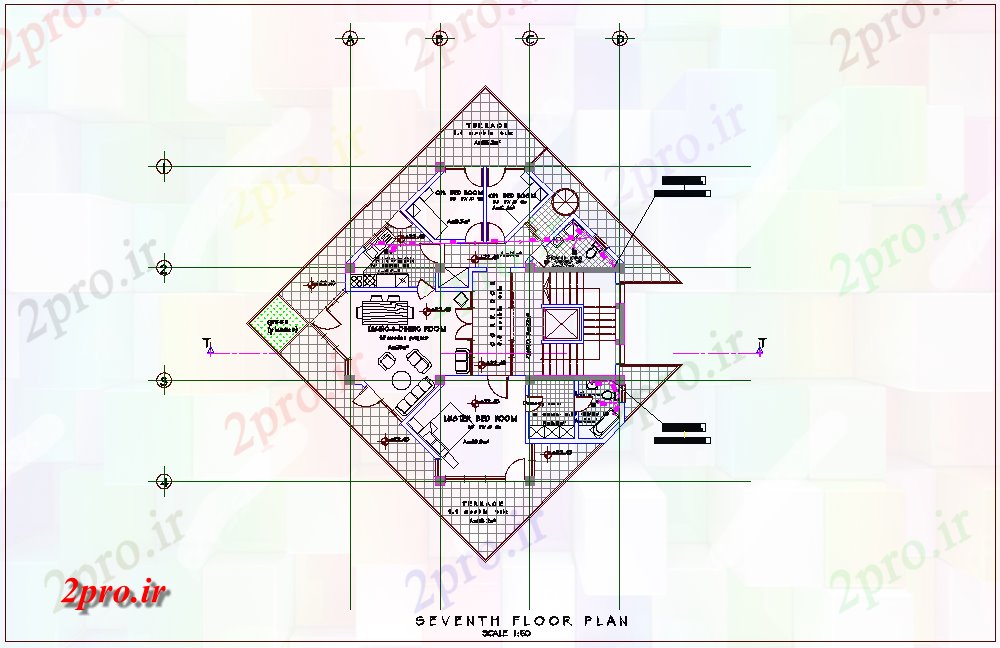 دانلود نقشه ساختمان مرتفعبلند مخلوط فاده فاده ساخت هفتم کف طرح 17 در 19 متر (کد75424)