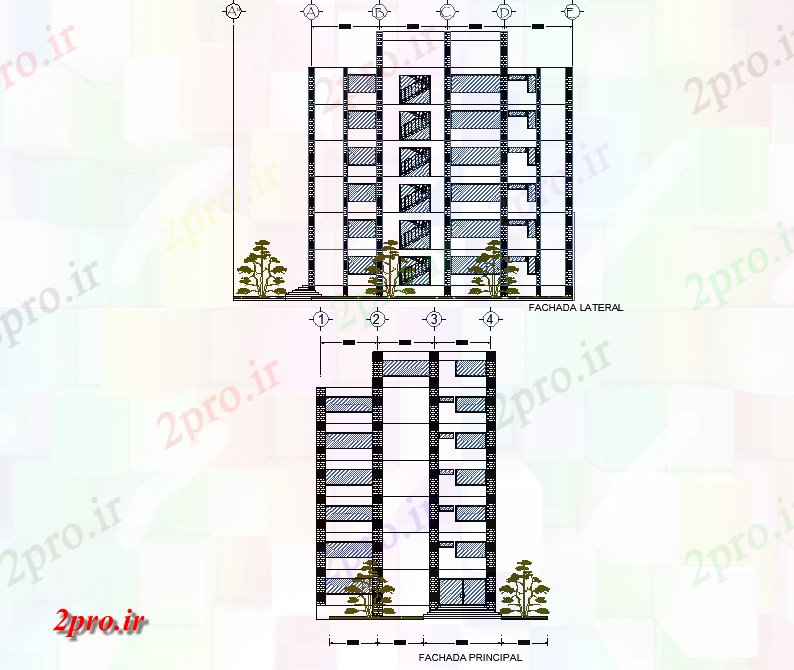 دانلود نقشه ساختمان اداری - تجاری - صنعتی دفتر جزئیات نما 15 در 24 متر (کد75521)