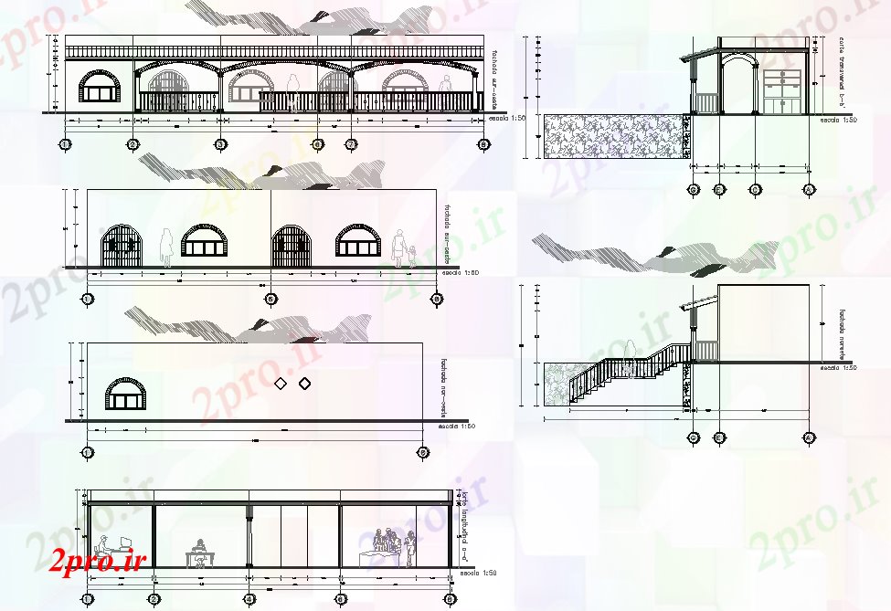 دانلود نقشه ساختمان اداری - تجاری - صنعتی نما و بخش بازرسی جزئیات 6 در 15 متر (کد75526)