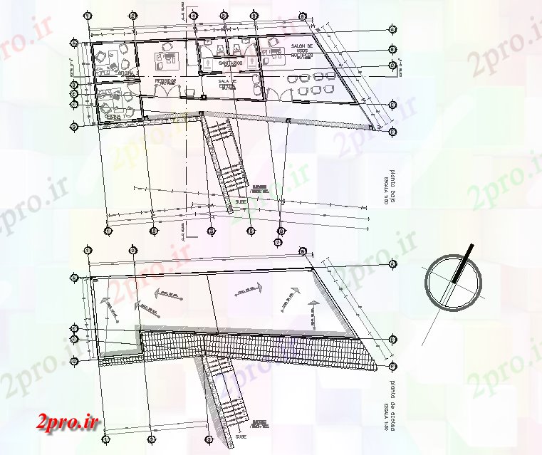 دانلود نقشه ساختمان اداری - تجاری - صنعتی بازرسی جهت شمال طرحی جزئیات 6 در 15 متر (کد75527)