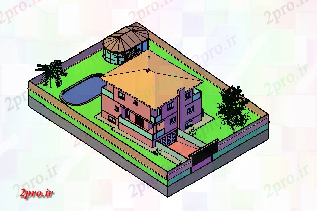 دانلود نقشه خانه های کوچک ، نگهبانی ، سازمانی - نما نمای بالای خانههای ویلایی (کد75560)