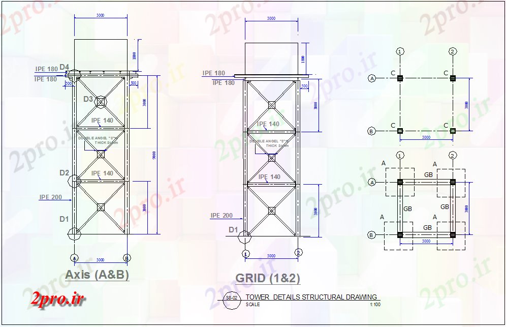 دانلود نقشه جزئیات ساختار برج ساختار جزئیات   (کد75582)