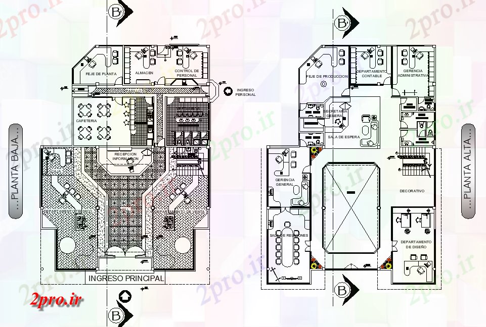 دانلود نقشه ساختمان اداری - تجاری - صنعتی طبقه همکف طرحی کارخانه جزئیات 36 در 52 متر (کد75648)