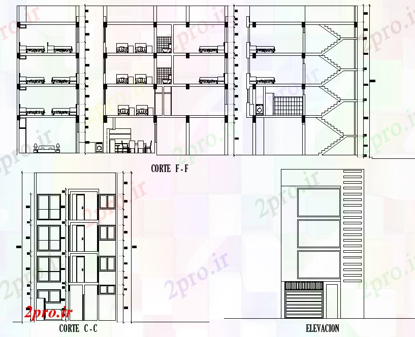 دانلود نقشه مسکونی ، ویلایی ، آپارتمان نما و بخش خانه جزئیات 6 در 27 متر (کد75663)