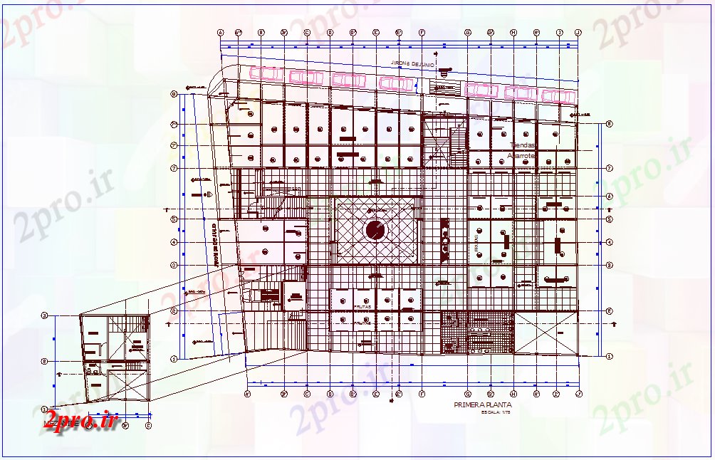 دانلود نقشه هایپر مارکت - مرکز خرید - فروشگاه طرحی بازار با خرید منطقه با طبقه اول 30 در 47 متر (کد75682)