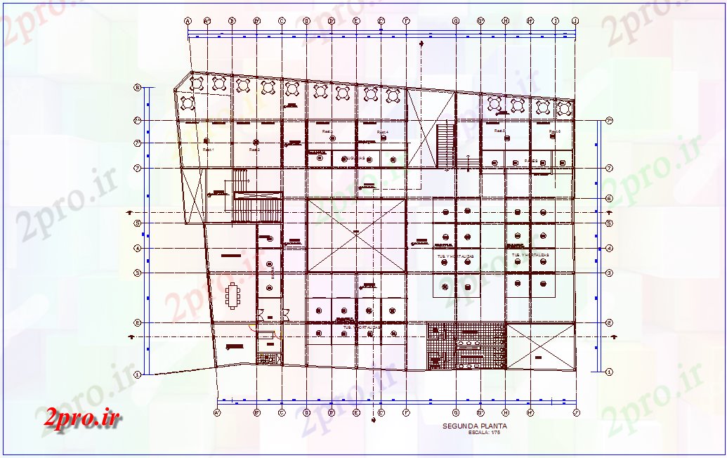 دانلود نقشه هایپر مارکت - مرکز خرید - فروشگاه طرحی طبقه دوم منطقه بازار 30 در 47 متر (کد75683)