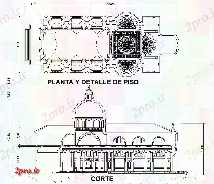 دانلود نقشه ساختمان اداری - تجاری - صنعتی طرحی Ilredentor و بخش جزئیات (کد75695)