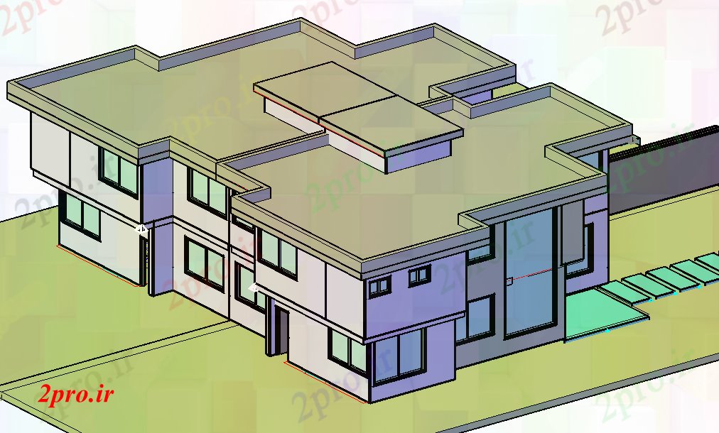 دانلود نقشه خانه های سه بعدی های پیوست چند خانواده 3 طرحی جزئیات 14 در 19 متر (کد75725)