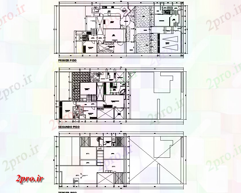 دانلود نقشه مسکونی ، ویلایی ، آپارتمان یکی مسکن خانواده 3 سطح با دفتر پزشکی طرحی جزئیات 13 در 35 متر (کد75731)