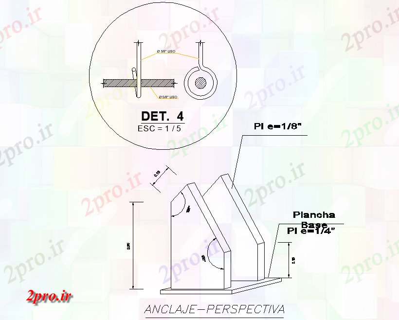 دانلود نقشه جزئیات ساخت و ساز چشم انداز جزئیات لنگر (کد75750)