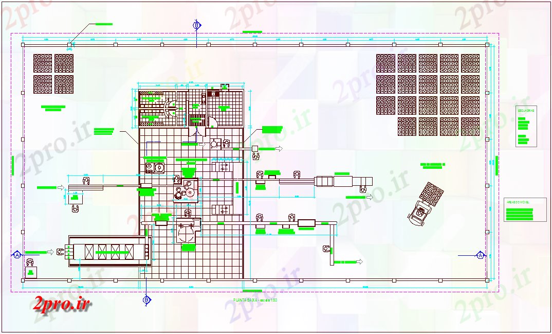 دانلود نقشه کارخانه صنعتی  ، کارگاه منطقه تولید با طرحی ظرف آب معدنی برای کارخانه صنعتی  (کد75801)