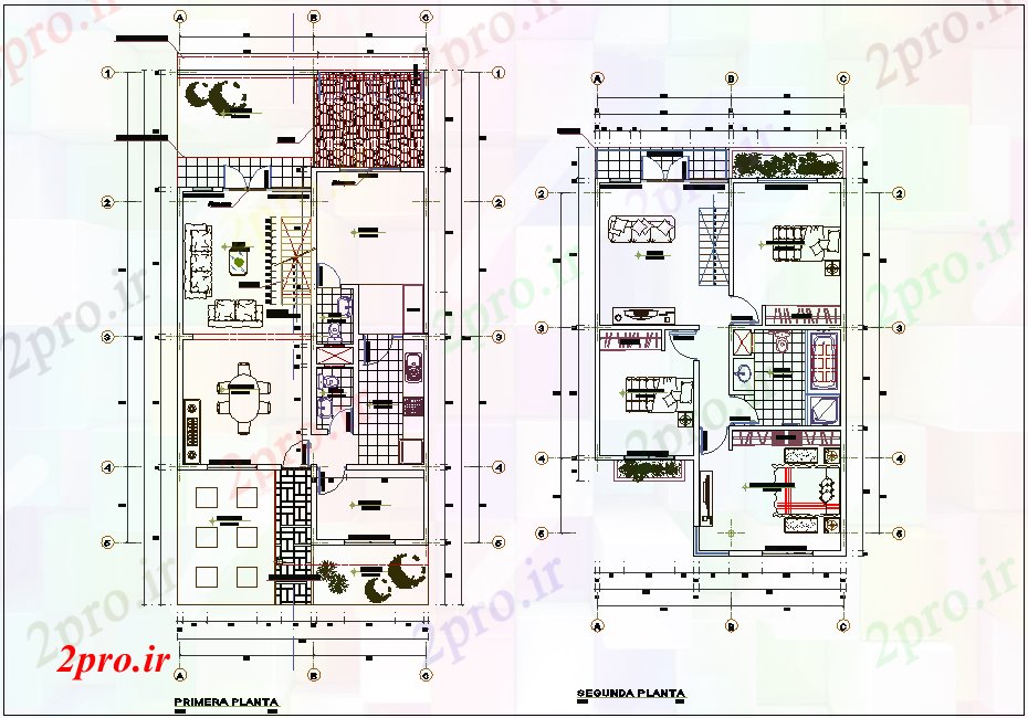 دانلود نقشه مسکونی ، ویلایی ، آپارتمان اول و دوم طرحی طبقه با نمای معماری منطقه محل اقامت 7 در 16 متر (کد75809)