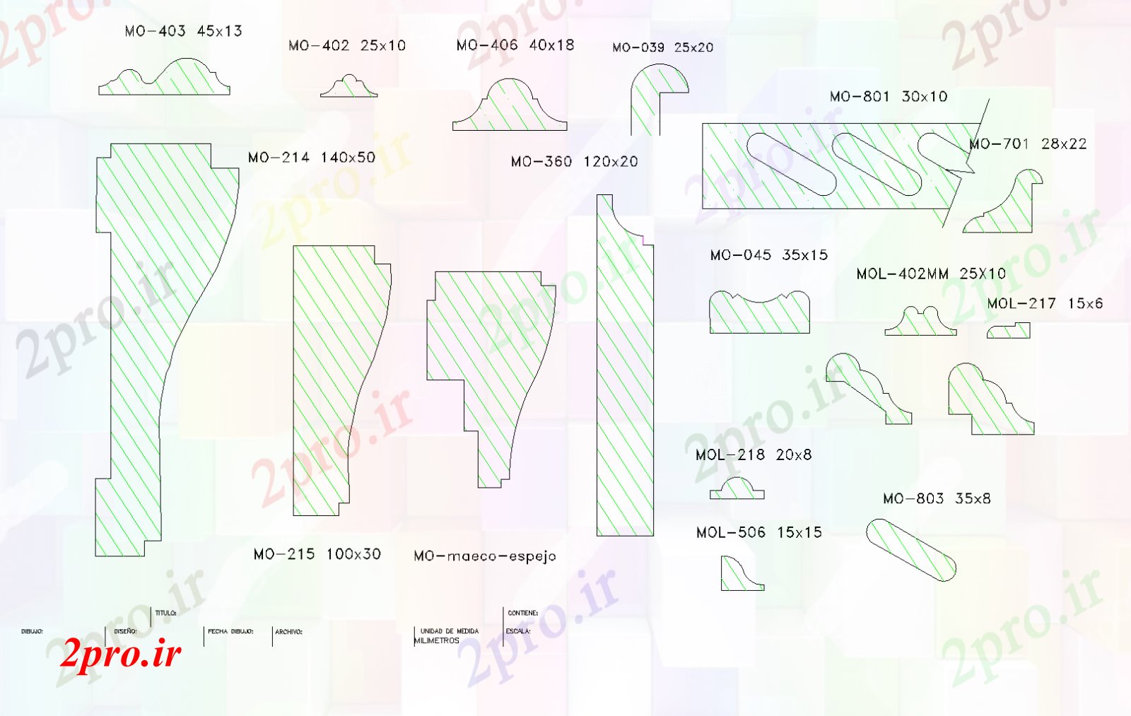 دانلود نقشه قاب چوبی جزئیات را از یک بخش از قالبگیری های چوبی طرحی جزئیات (کد75839)