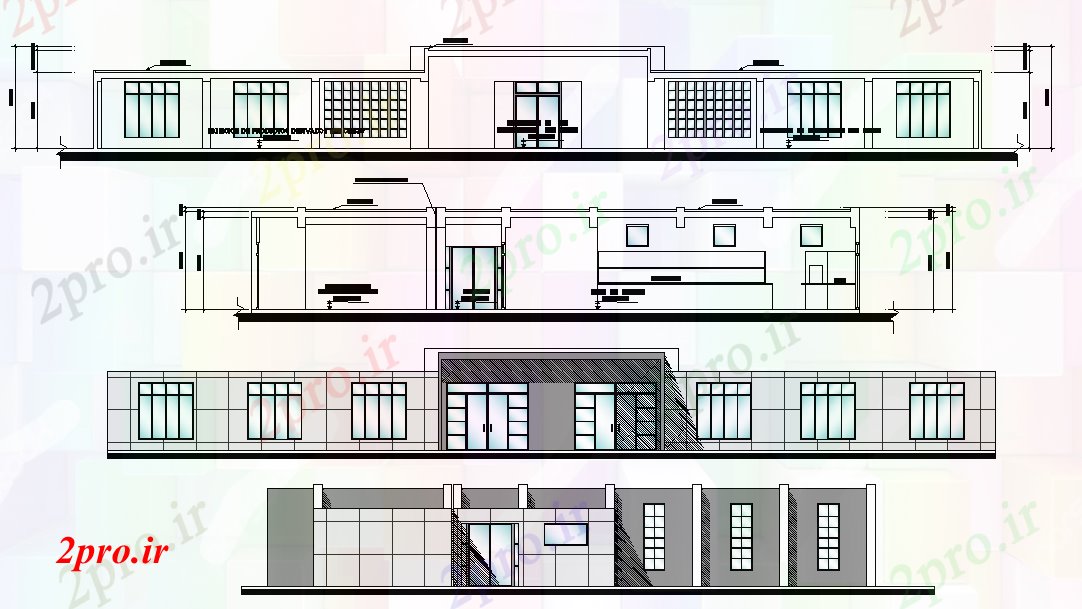 دانلود نقشه ساختمان اداری - تجاری - صنعتی بازاریابی پردازش زیتون نما و جزئیات طرحی resear (کد75851)