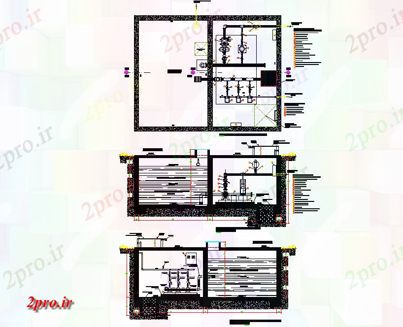دانلود نقشه جزئیات لوله کشی تحت فشار آشامیدنی مخزن آب و حفاظت از آتش جزئیات پمپ (کد75855)