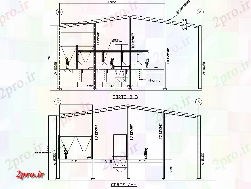 دانلود نقشه ساختمان اداری - تجاری - صنعتی بخش انبار صنعتی  طرحی و سازه اشکوب کوتاه جزئیات (کد75862)