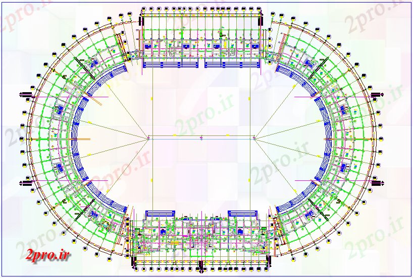 دانلود نقشه ورزشگاه ، سالن ورزش ، باشگاه طرحی ورزشگاه با نظر معماری 60 در 87 متر (کد75938)