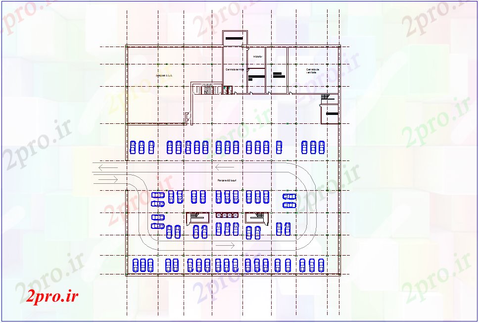 دانلود نقشه ورزشگاه ، سالن ورزش ، باشگاه پلان زیرزمین با نمای معماری برای ورزشگاه 74 در 88 متر (کد75939)