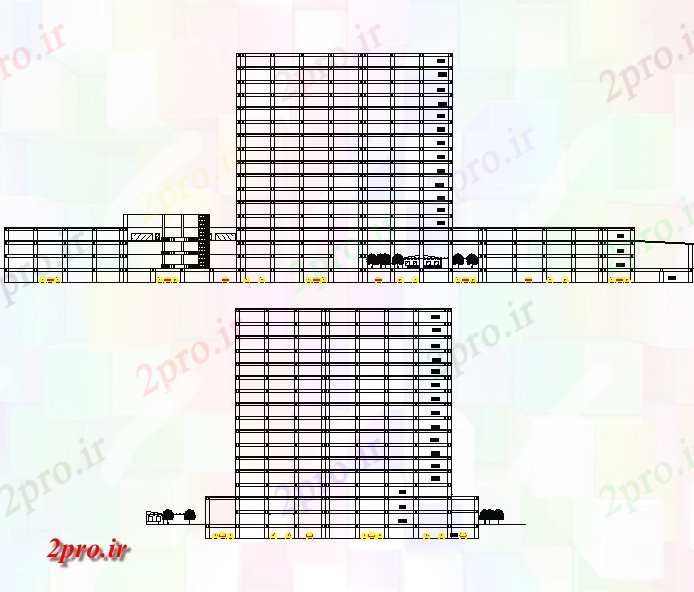 دانلود نقشه ساختمان اداری - تجاری - صنعتی بخش تجاری طرحی ساختمان 55 در 290 متر (کد76001)