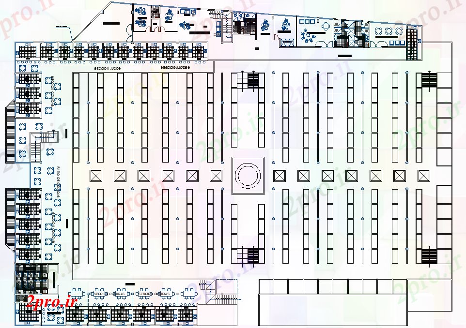 دانلود نقشه ساختمان اداری - تجاری - صنعتی جزئیات طرحی بازار مواد غذایی 43 در 96 متر (کد76004)