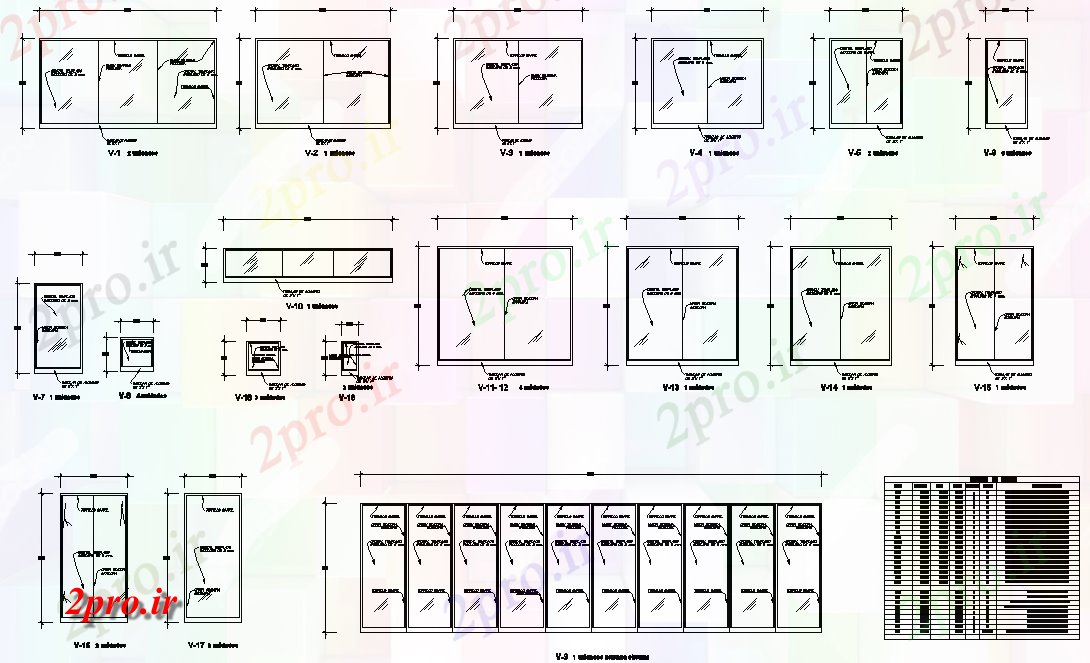 دانلود نقشه درب و پنجره کشویی جزئیات درب 16 در 20 متر (کد76005)