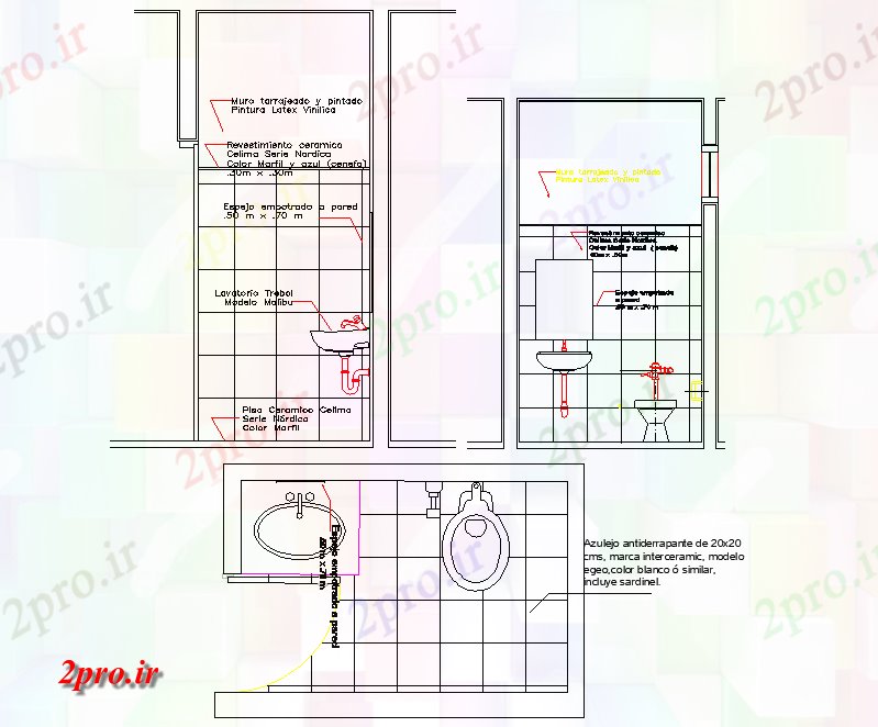 دانلود نقشه سرویس بهداشتی - دستشویی طرحی توالت و بخش  (کد76047)