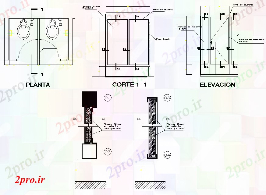 دانلود نقشه درب و پنجره نما درب و بخش جزئیات 78 در 98 متر (کد76048)