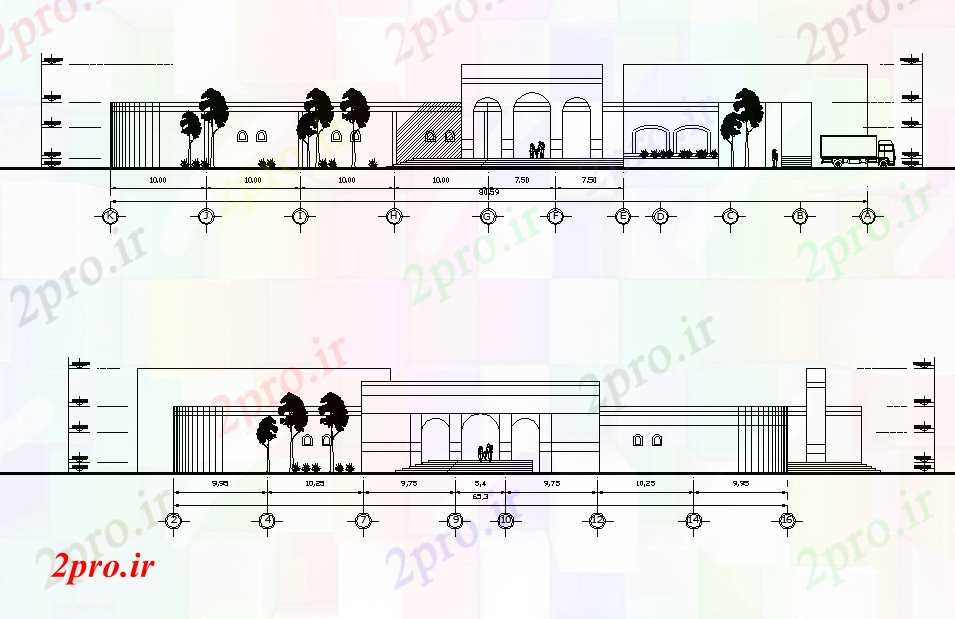 دانلود نقشه ساختمان اداری - تجاری - صنعتی نمای تجاری طرحی دفتر طرح 65 در 81 متر (کد76059)