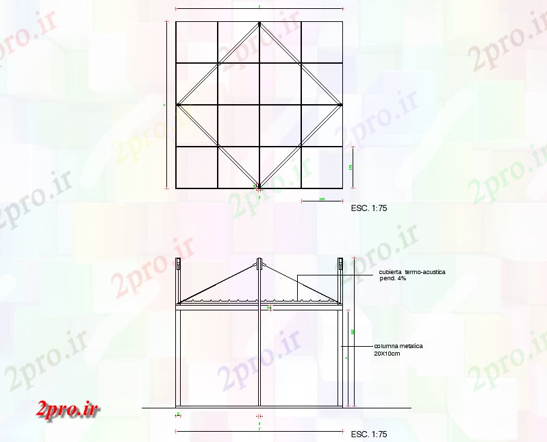 دانلود نقشه ساختمان اداری - تجاری - صنعتی بخش quiosco جزئیات طرح (کد76061)